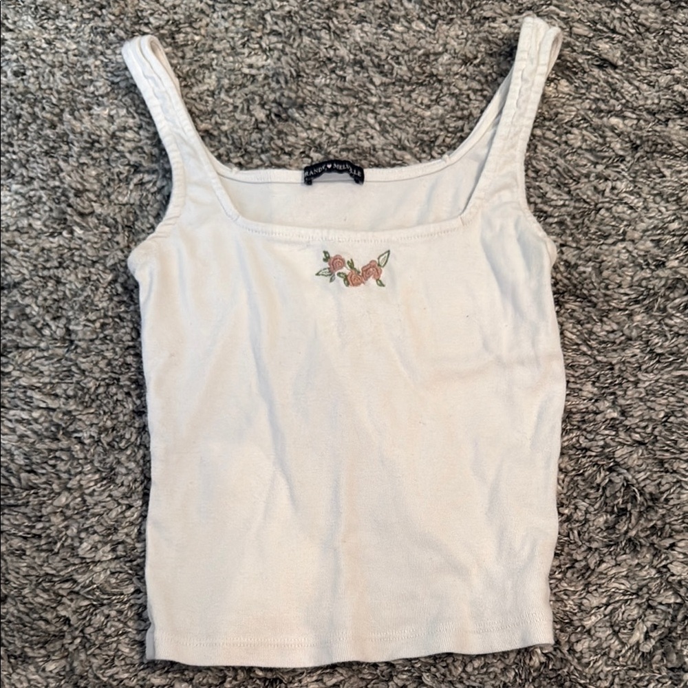 Brandy Melville Cream Camisole with Floral Embroidery